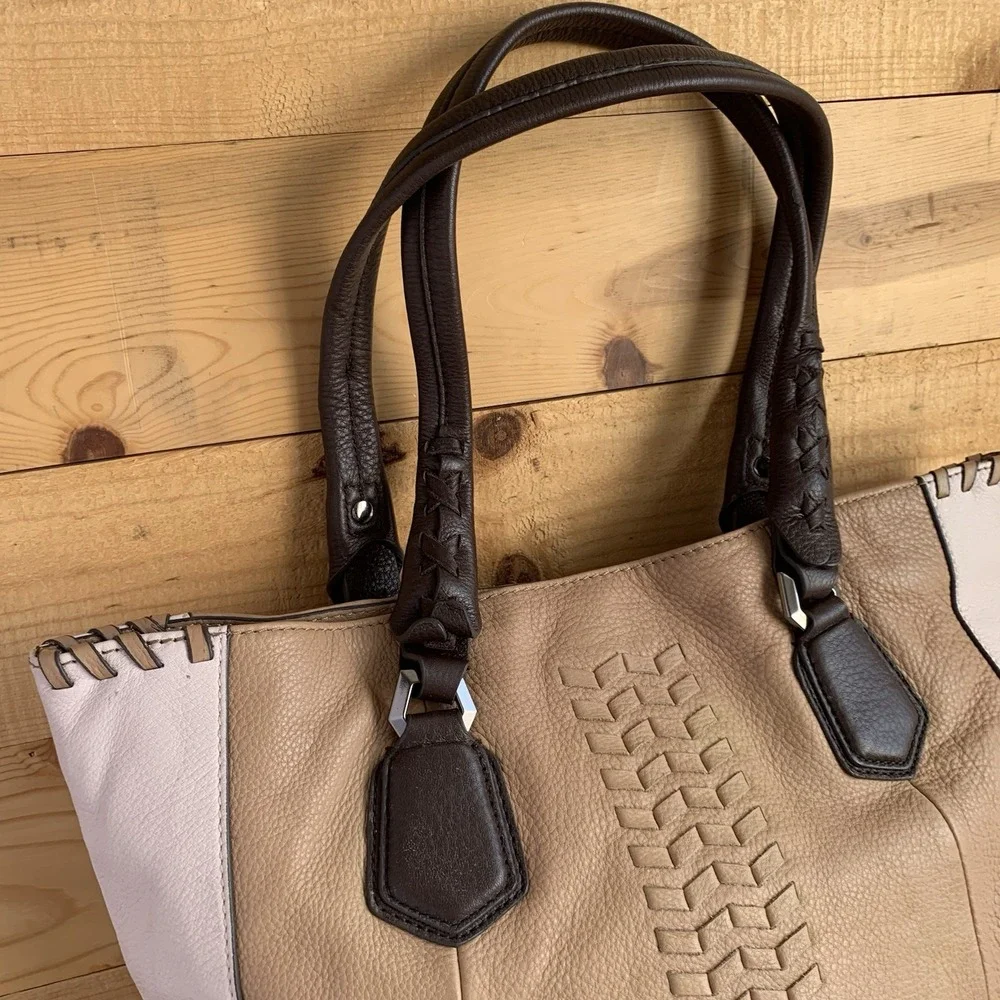 OrYANY‎ Lyssie Tan/Pink/Brown Colorblock Soft Pebbled Leather Tote Hobo Purse